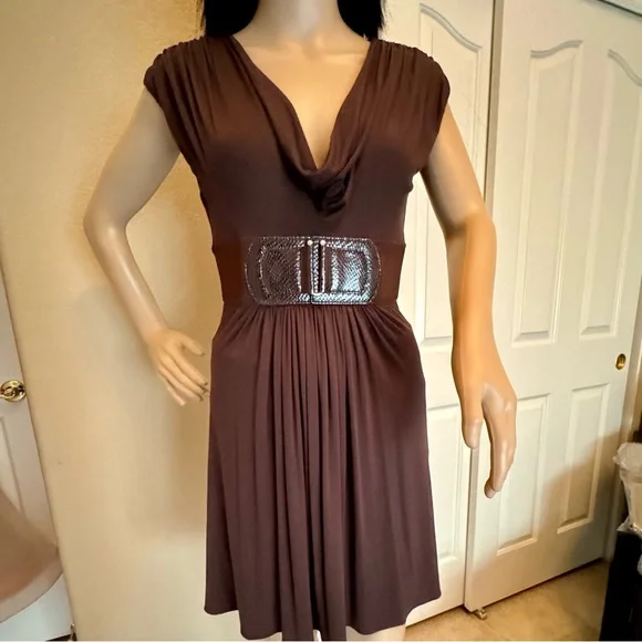 chinese dress ladies Faux Leather Puff Sleeve Belted Dress  Dolce Cabo
